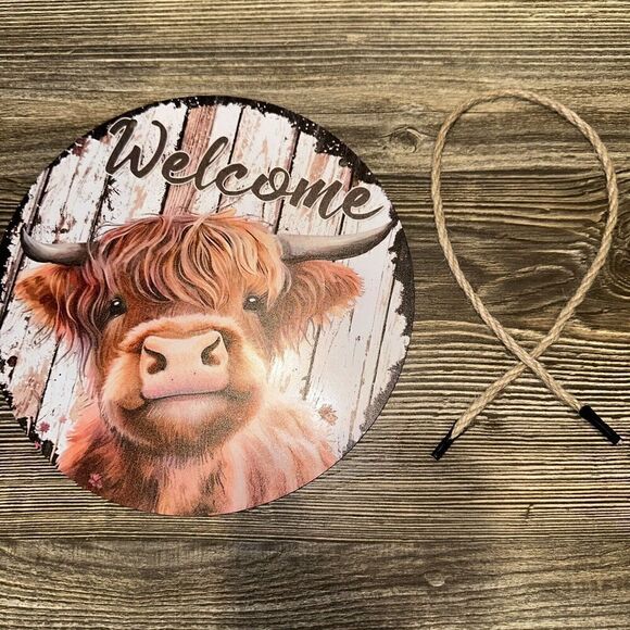 1pc Farmhouse Baby Cow Welcome Round Rustic Sign. 8”x8”. New. 5 - Picture 1 of 4